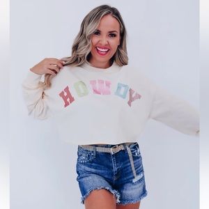 NWT Sparkling "Howdy" Cropped Sweatshirt - Ivory